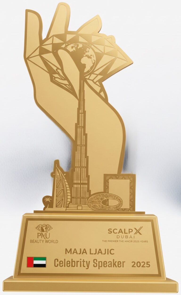 PMU Beauty World 2025, Dubai: Celebrity Speaker trophy awarded to Maja Ljajić